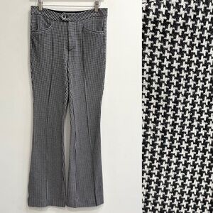 Anthropologie The Essential Flare Pants Black White Houndstooth Full Length 4